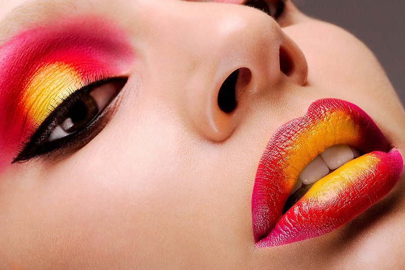 Beauty Makeup Red and Yellow Eyes Lips